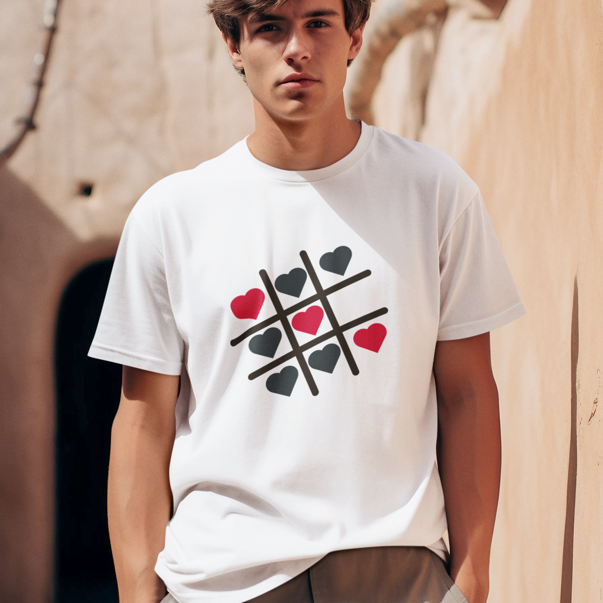 Men's Oversized Cotton Tee with Tic Tac Toe Design|Storeily