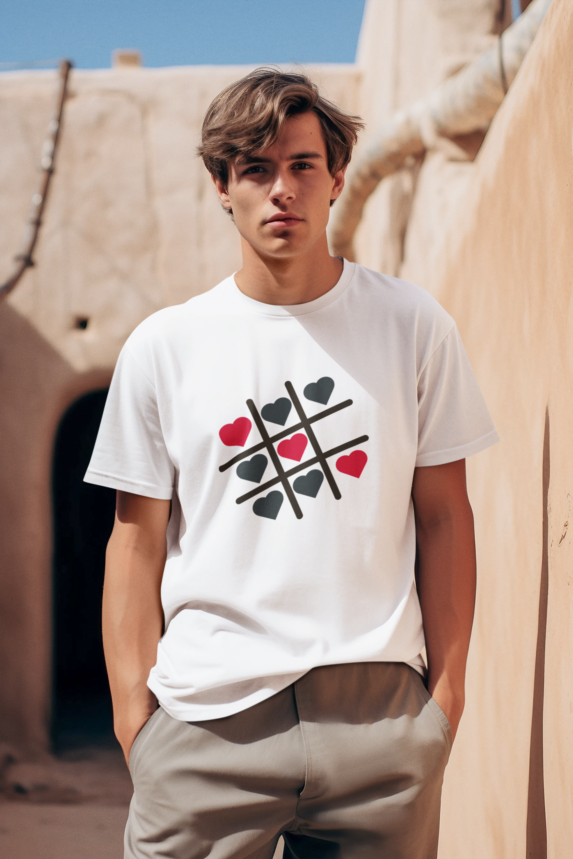 Men's Oversized Cotton Tee with Tic Tac Toe Design|Storeily