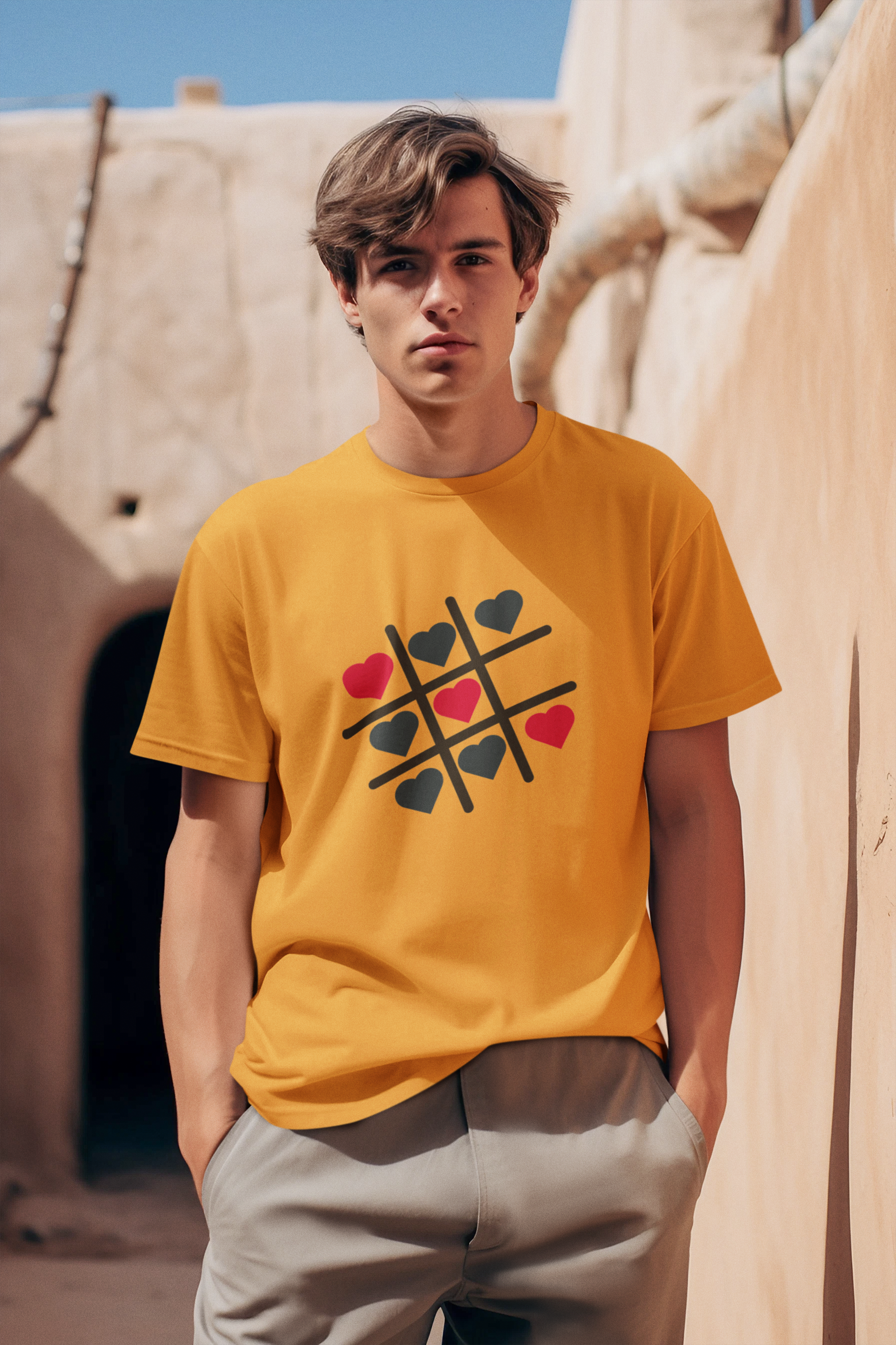 Men's Oversized Cotton Tee with Tic Tac Toe Design|Storeily