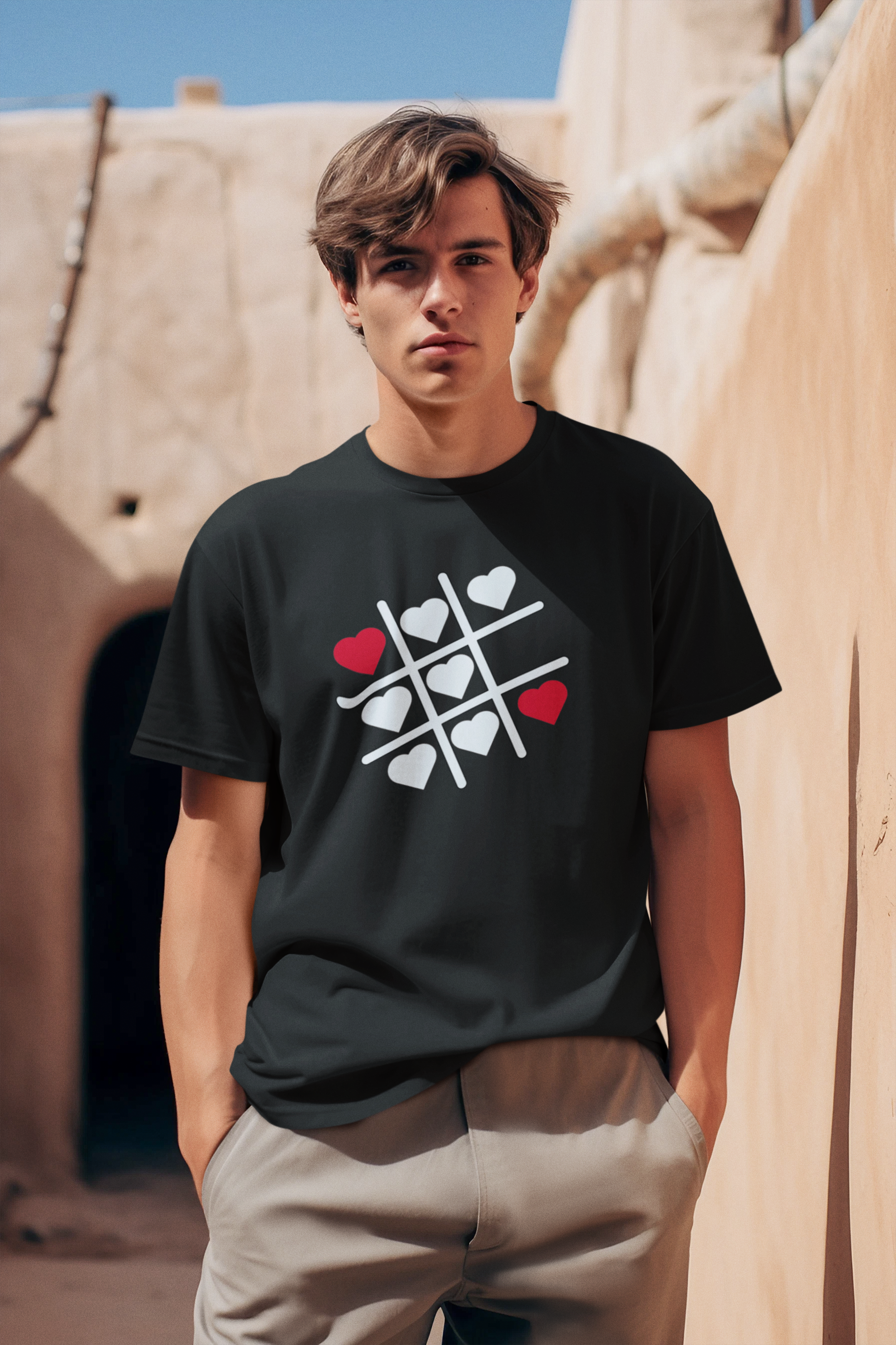 Men's Oversized Cotton Tee with Tic Tac Toe Design|Storeily