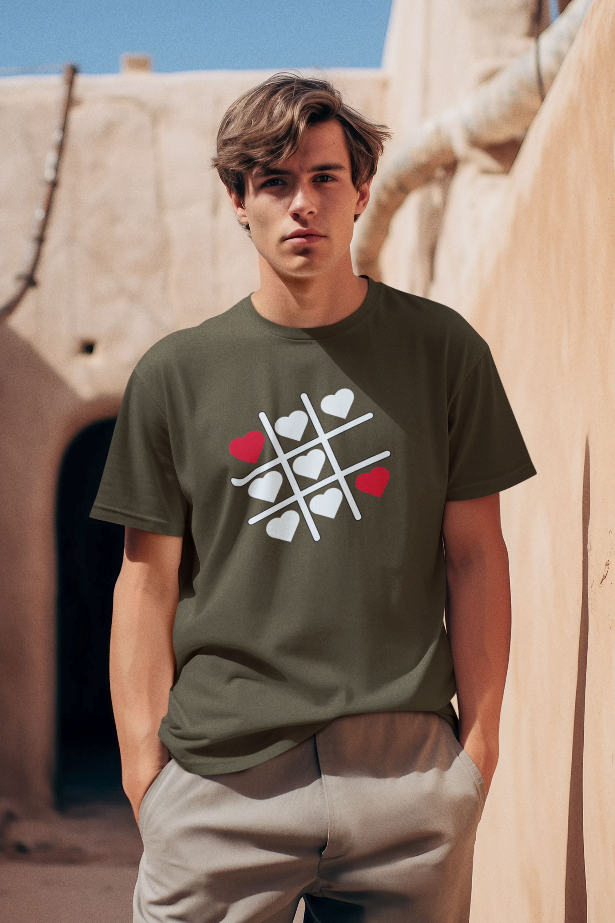 Men's Oversized Cotton Tee with Tic Tac Toe Design|Storeily