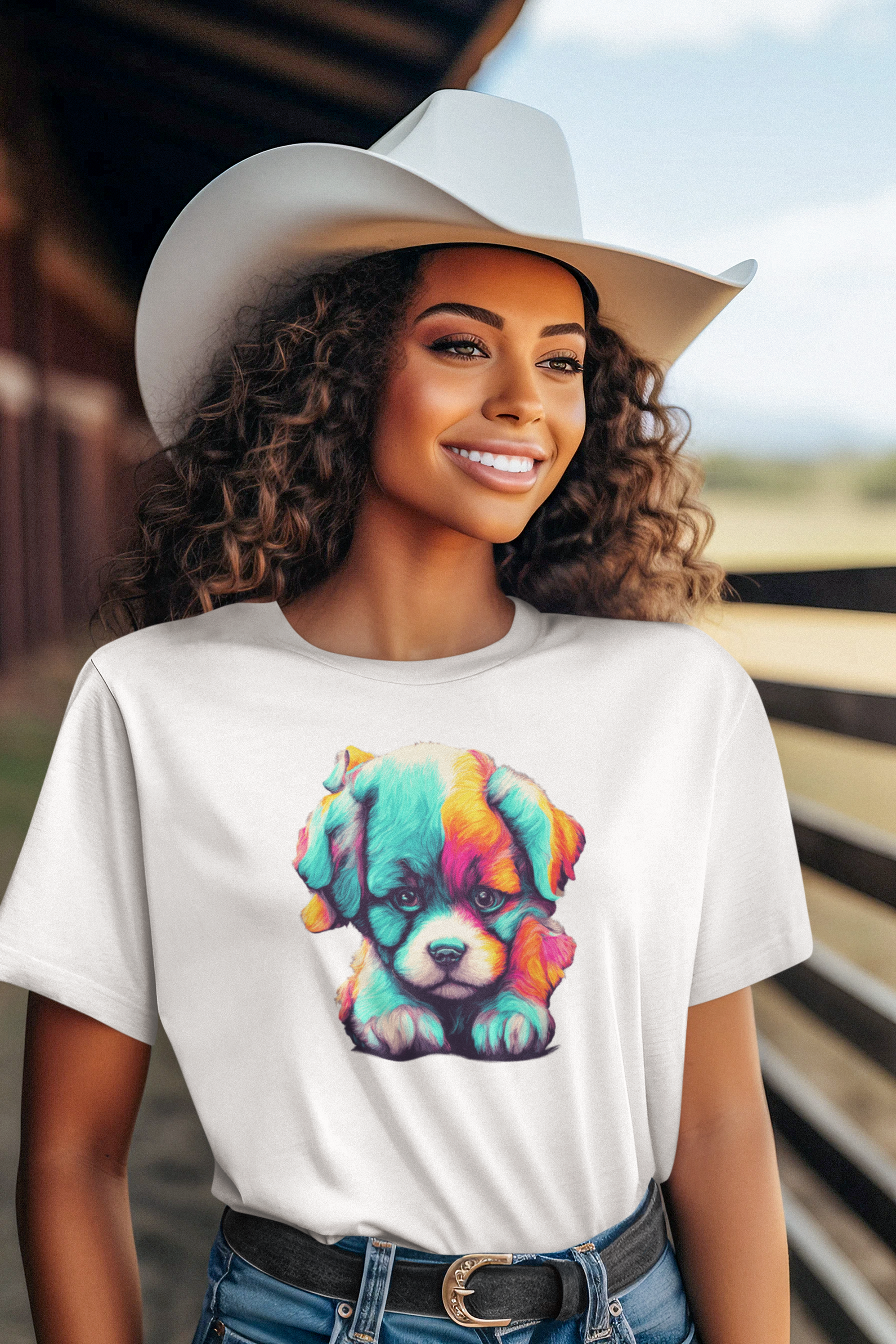 Women's Adorable Little Colorful Puppy Graphic  Comfy T-Shirt