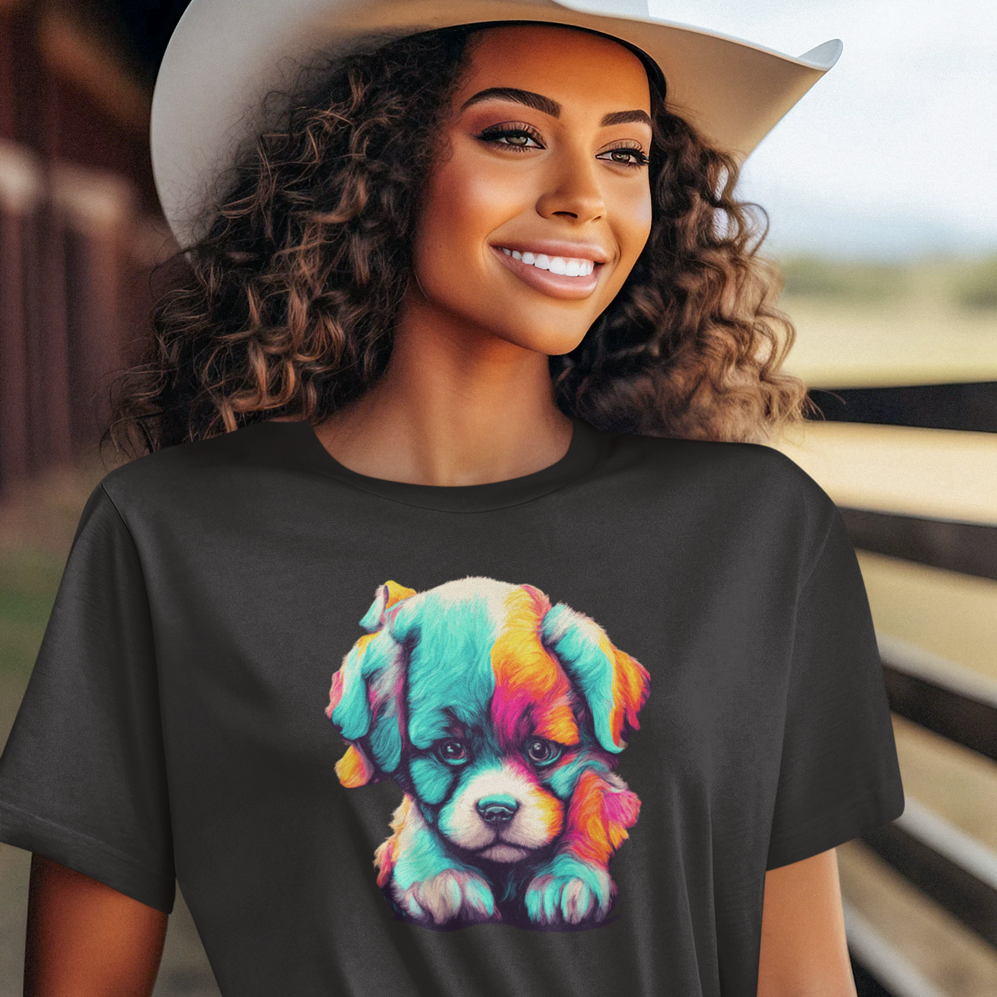 Women's Adorable Little Colorful Puppy Graphic  Comfy T-Shirt| Storeily