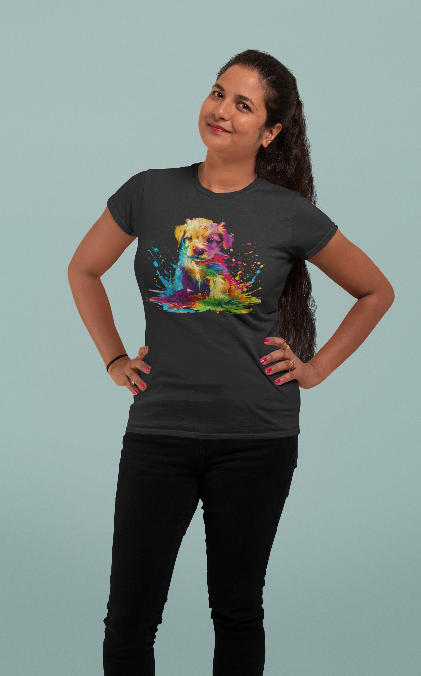 Holi special t shirt for women with Color Splash Puppy design