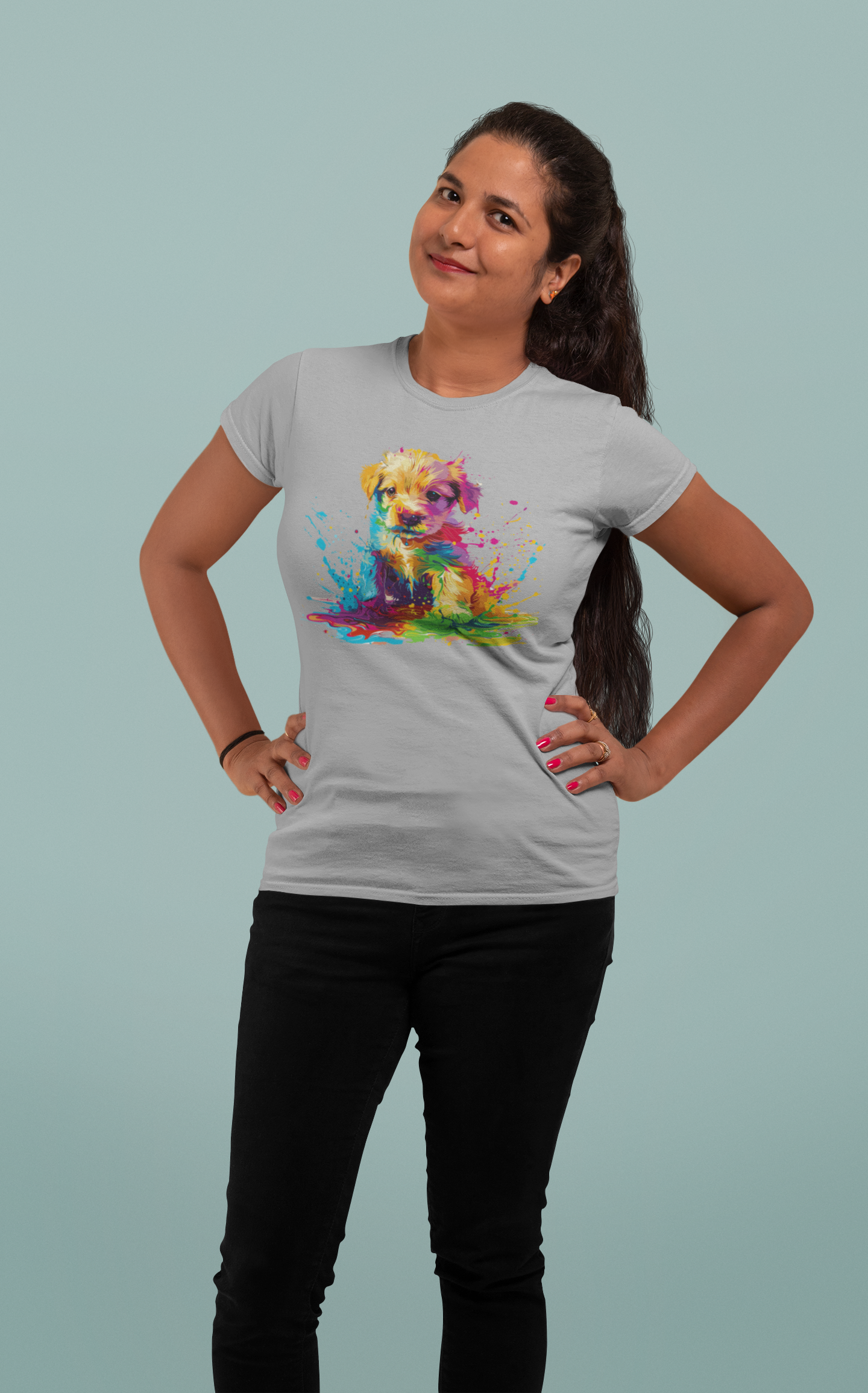 Holi special t shirt for women with Color Splash Puppy design|Storeily