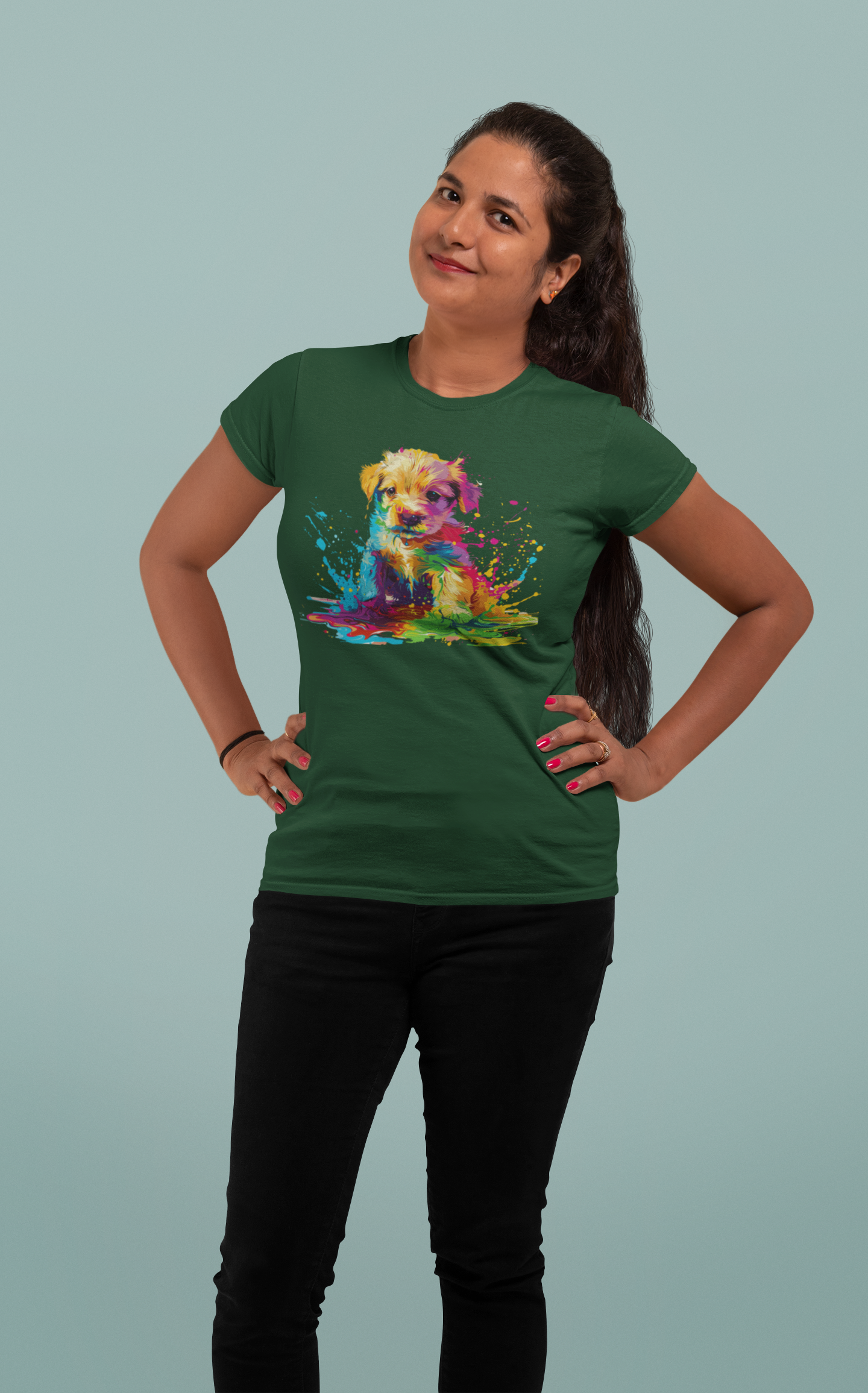 Holi special t shirt for women with Color Splash Puppy design|Storeily