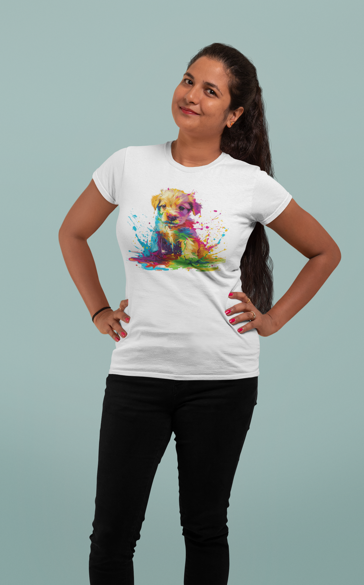 Holi special t shirt for women with Color Splash Puppy design|Storeily