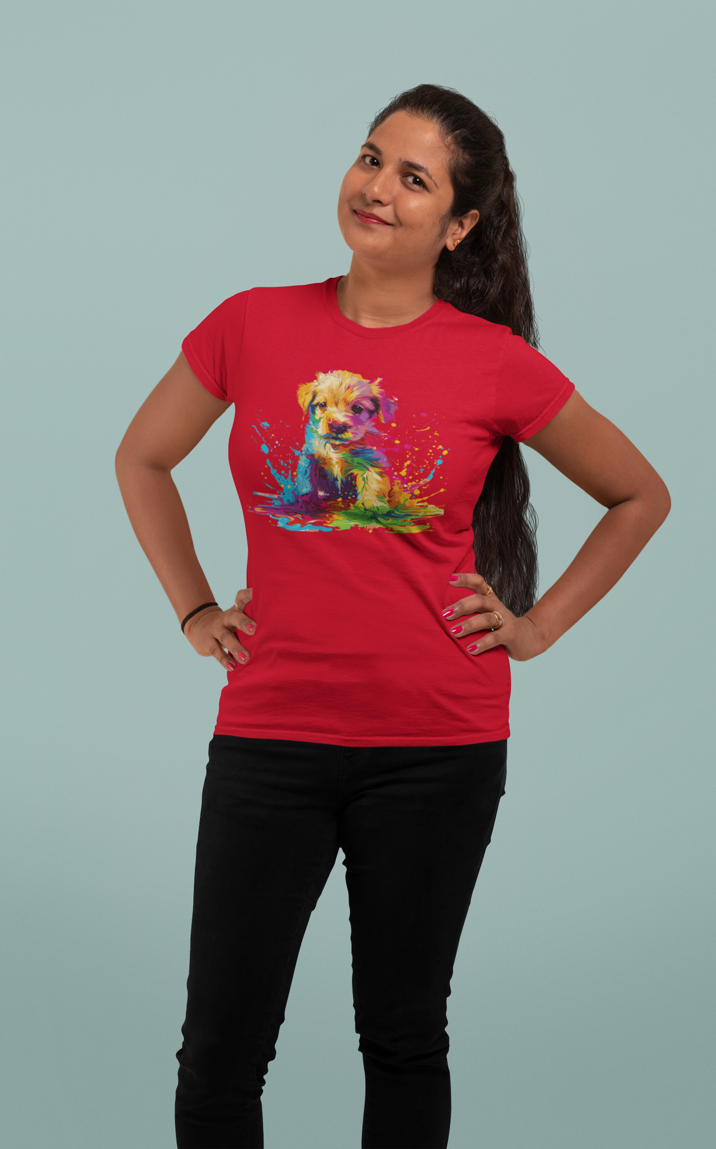 Holi special t shirt for women with Color Splash Puppy design|Storeily