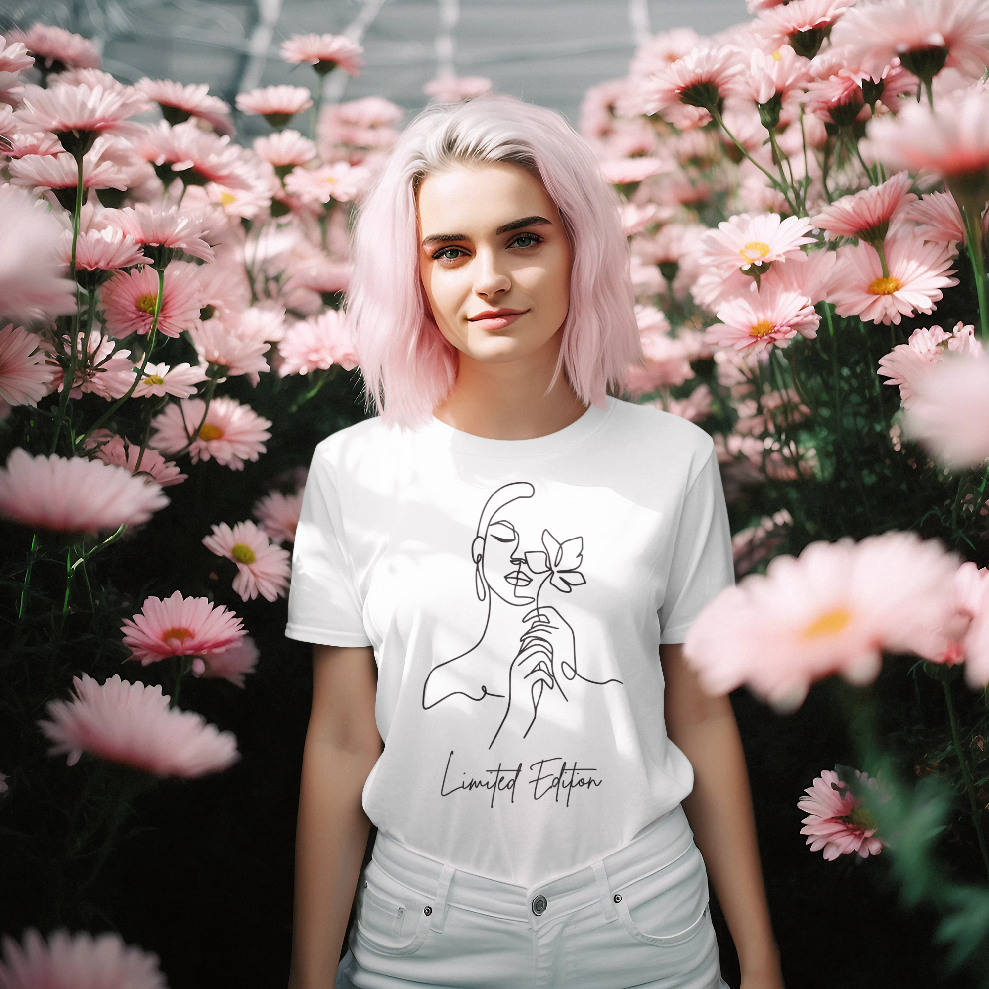 Limited Edition Cotton tshirt for women with Minimalistic Women with Flower Design