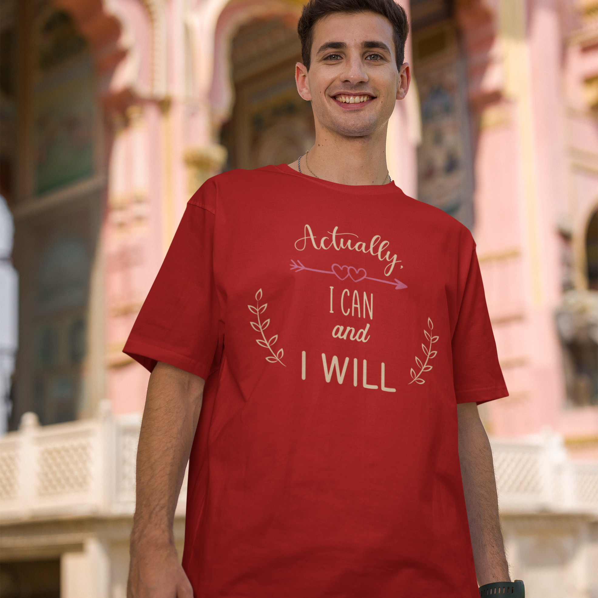 Men's Cotton Oversized Tee with 'I Can I Will' Design' design