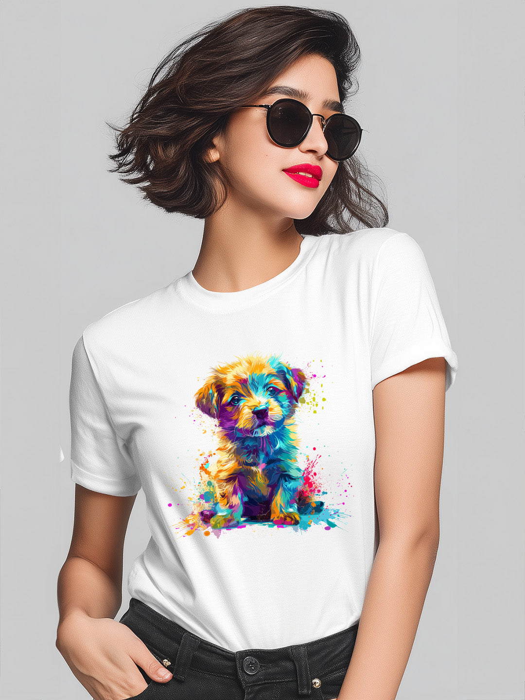 Colorful Puppy design Women's  Cotton T-Shirt