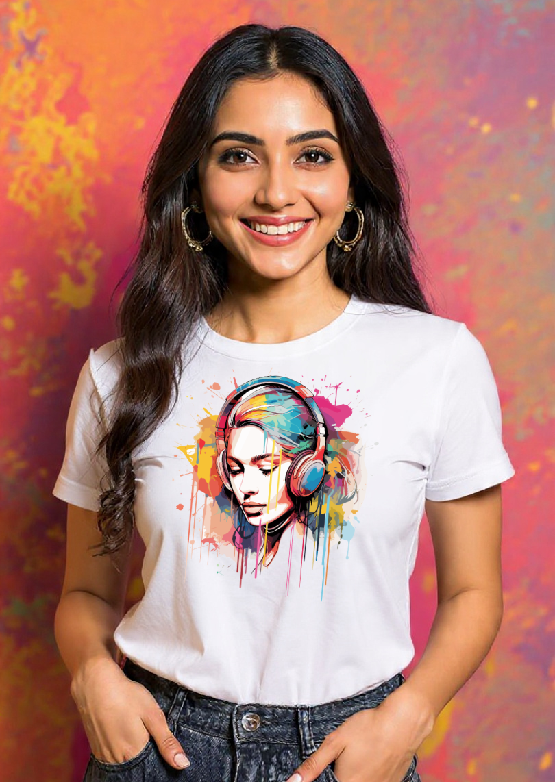 Holi Harmony Women's Colorful Beats Cotton T-Shirt - Storeily