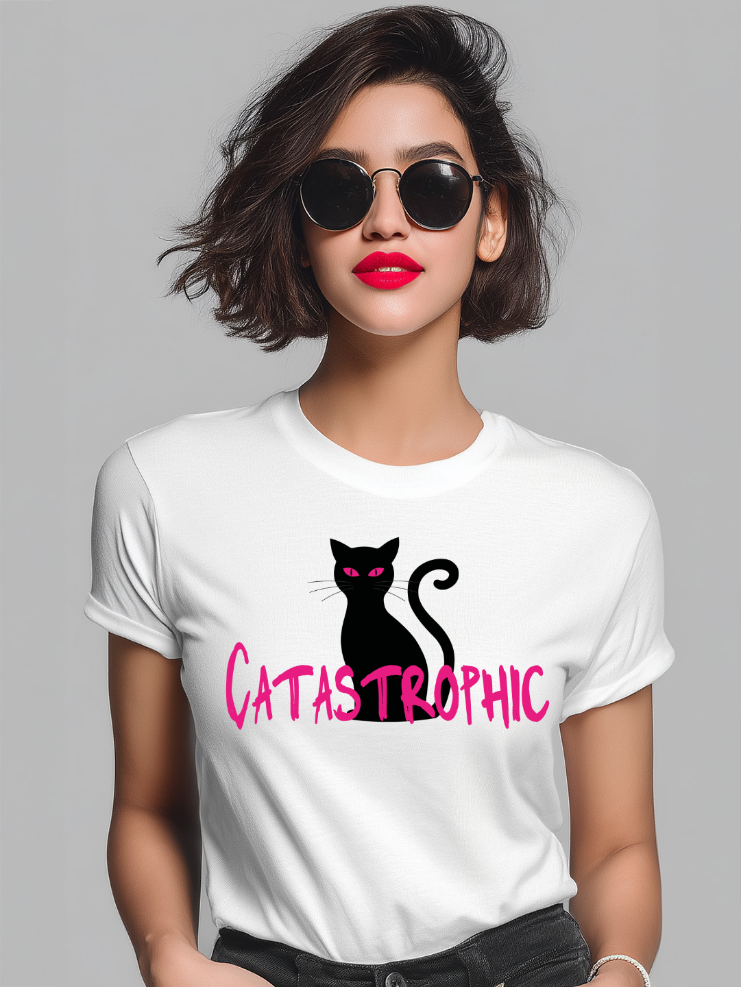 Shop 'Catastrophic' Cat Women's Casual Cotton Tee