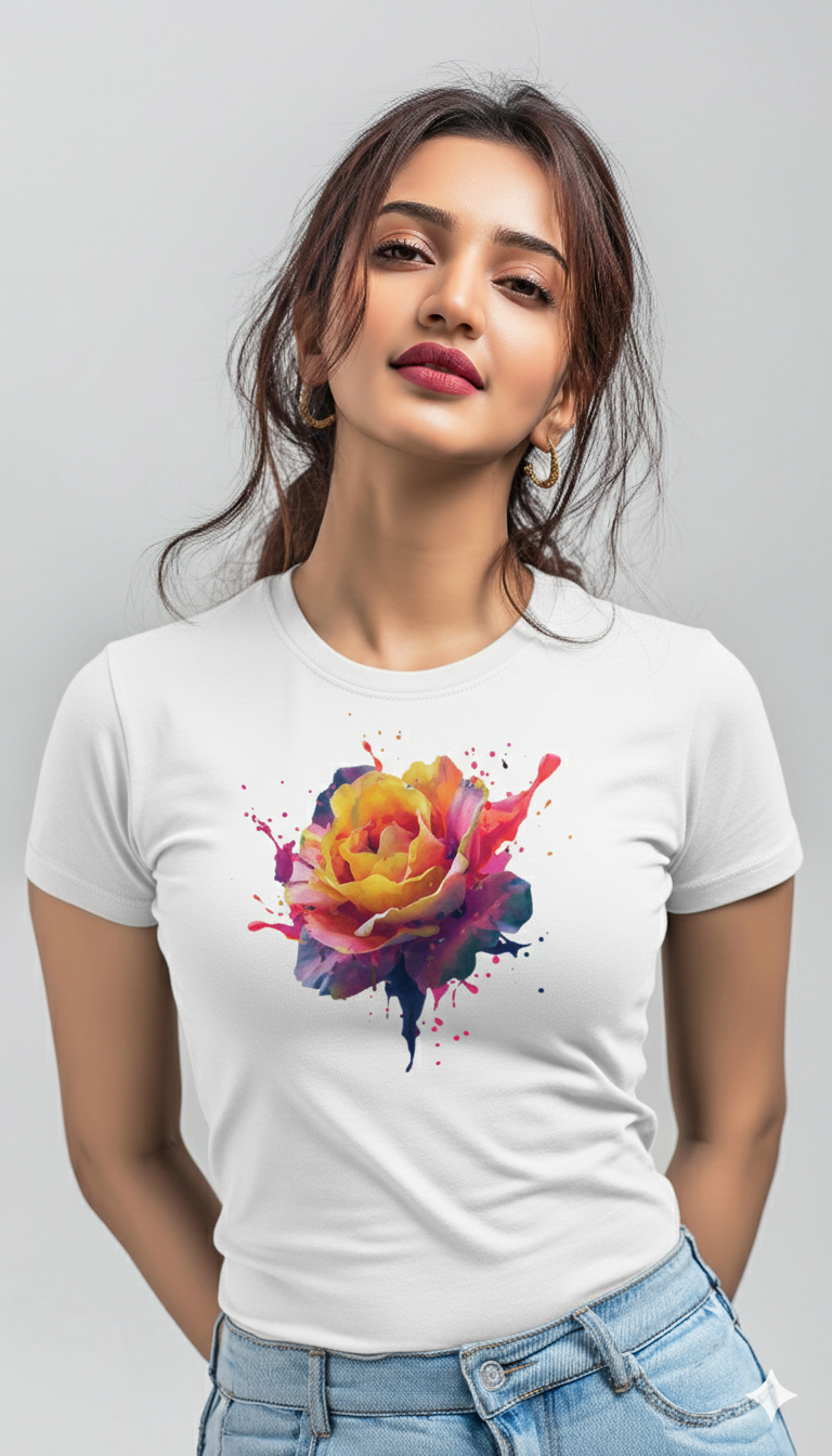 Bloom Burst – Cotton Round Neck T-Shirt